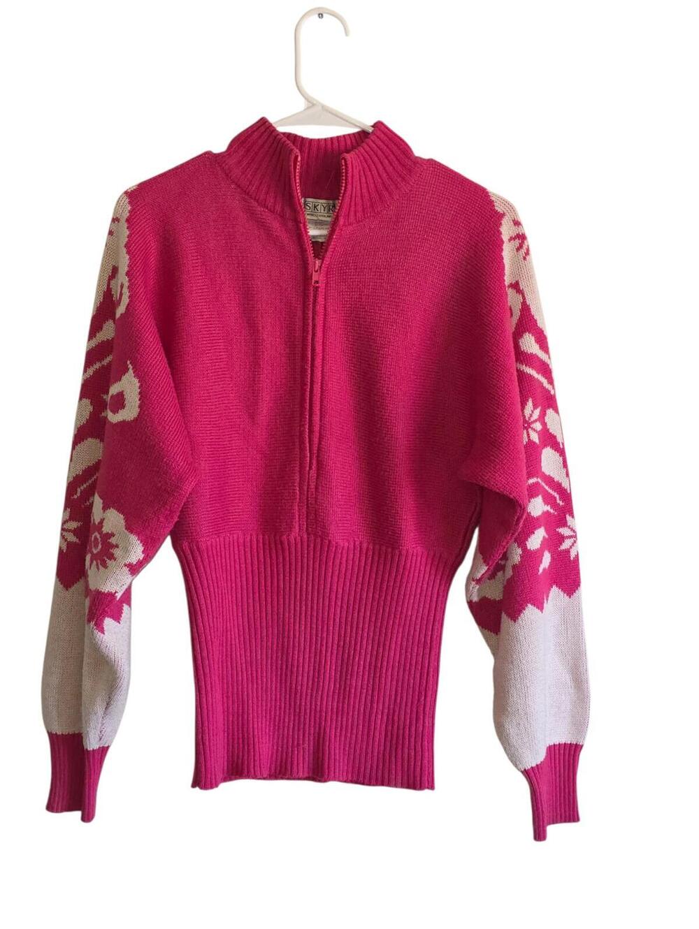 Vintage 1980s Skyr Nordic Snowflake Wool Blend Quarter-Zip Sweater Sz L